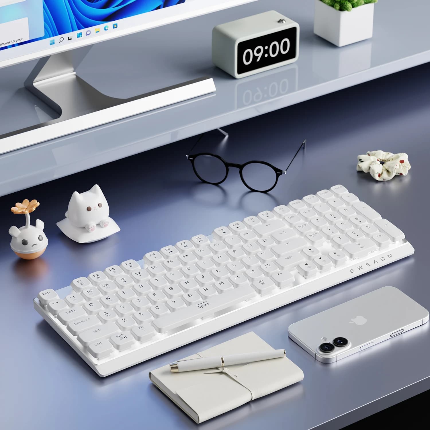 EWEADN Low-profile wireless mechanical keyboard, thin and ergonomic aluminium design with fast switches for eSports, Offic