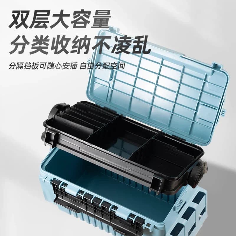 Multifunctional Fishing Tackle Box with Rod Holder Double Layer Large Capacity Lure Bait Storage Organizer Sea Angling Gear