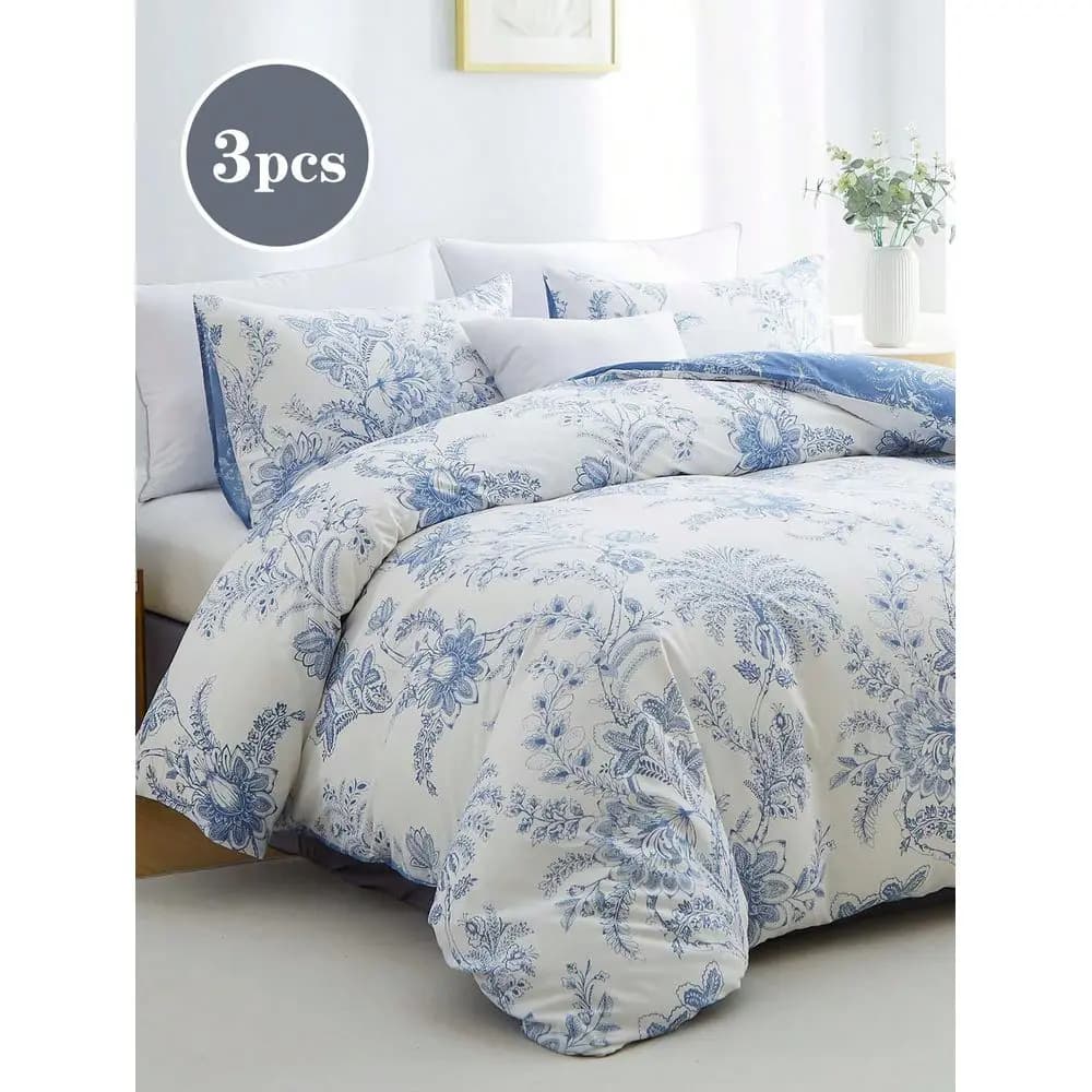 Set Copripiumino con Motivo Floreale, Biancheria da Letto, Copripiumino Super Morbido e Delicato sulla Pelle, Lavato, Set Copripiumino con Stampa Floreale, Include Federe