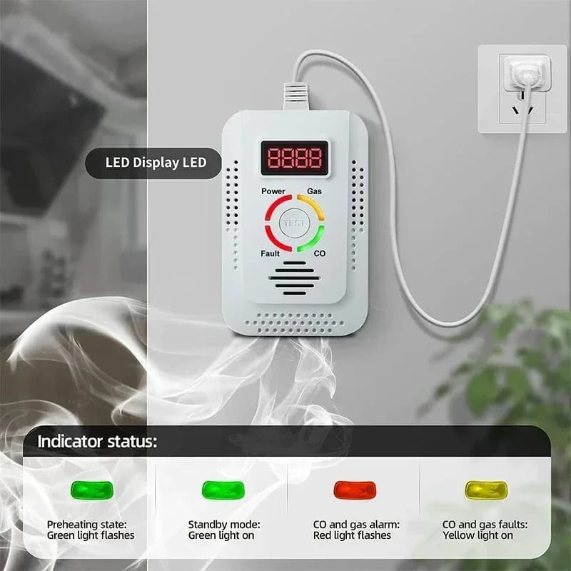 Combustible Gas Leak Detector Monitor Carbon Monoxide CO Natural Gas Methane CH4 For Kitchen