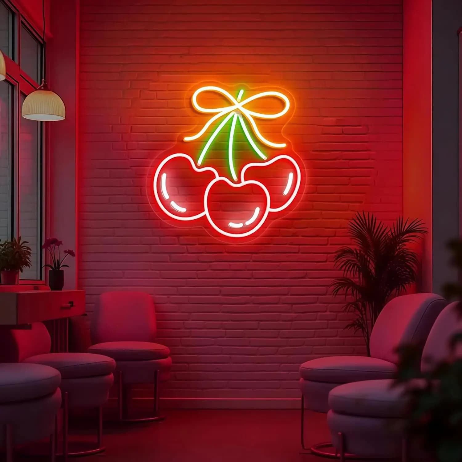 Segno al neon con ciliegia con fiocco Luce al neon a LED in acrilico per camera da letto Soggiorno Sala giochi cinematografica Decorazione da parete USB dimmerabile Regalo per bambini