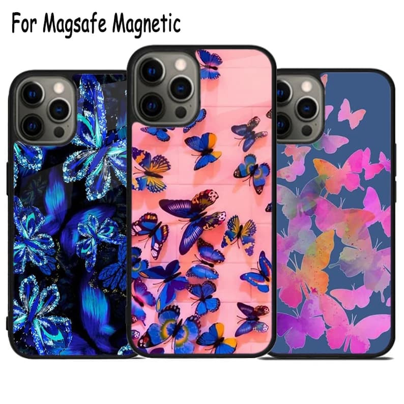Custodia per telefono Beauty Butterfly A con ricarica wireless per iPhone 17 Air 15 16 16e 14 13 11 12 Pro Max Plus, cover magnetica Magsafe con paraurti