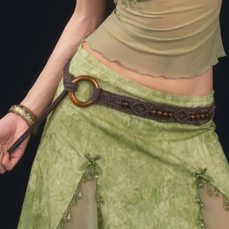 Catena da Vita Vintage Intrecciata a Mano per Donne, Accessorio Moda con Perline Marroni, Gioiello per Jeans e Abiti