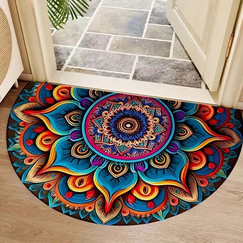 Tappeto semicircolare stampato arcobaleno colorato da 1 pezzo, adatto per interni, camera da letto, soggiorno, cucina, cortile, tappeto decorativo