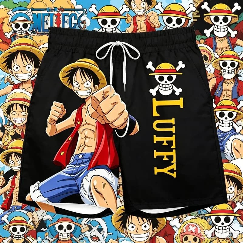 Pantaloncini da bagno da uomo 2026 estivi con grafica manga Luffy Cappello di Paglia Jolly Roger, ad asciugatura rapida, traspiranti e anti-umidità, per spiaggia e anime