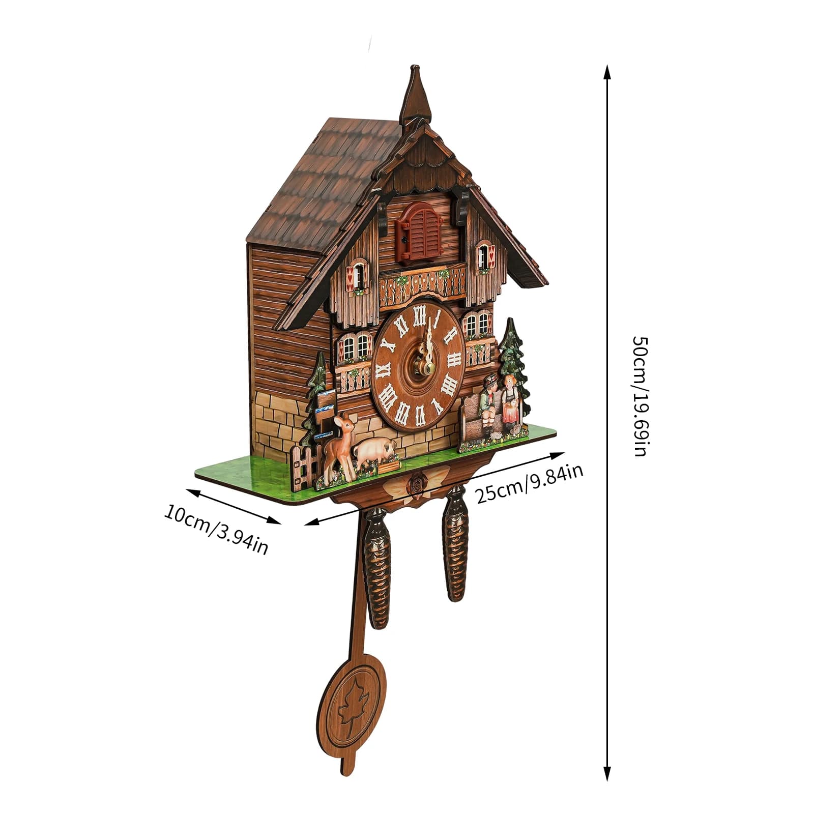 Wooden Cuckoo Wall Clock, Battery Operated Clock with Hourly Bird Sound & Adjustable Volume, 9.8x19.7in for Kitchen Hallway