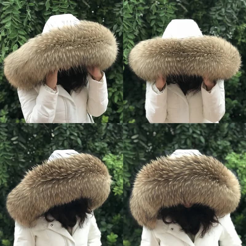Collo di pelliccia donna inverno collo di pelliccia di procione naturale cappotto femminile cappuccio decorazione di pelliccia collare sciarpa di vera pelliccia scialle sciarpa di collo di pelliccia pelosa