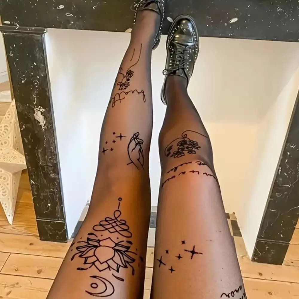 Collant Sexy con Motivi Floreali e Lettere, Traspiranti, a Vita Alta, in Seta, Elastici, Leggings Trasparenti, Moda Femminile