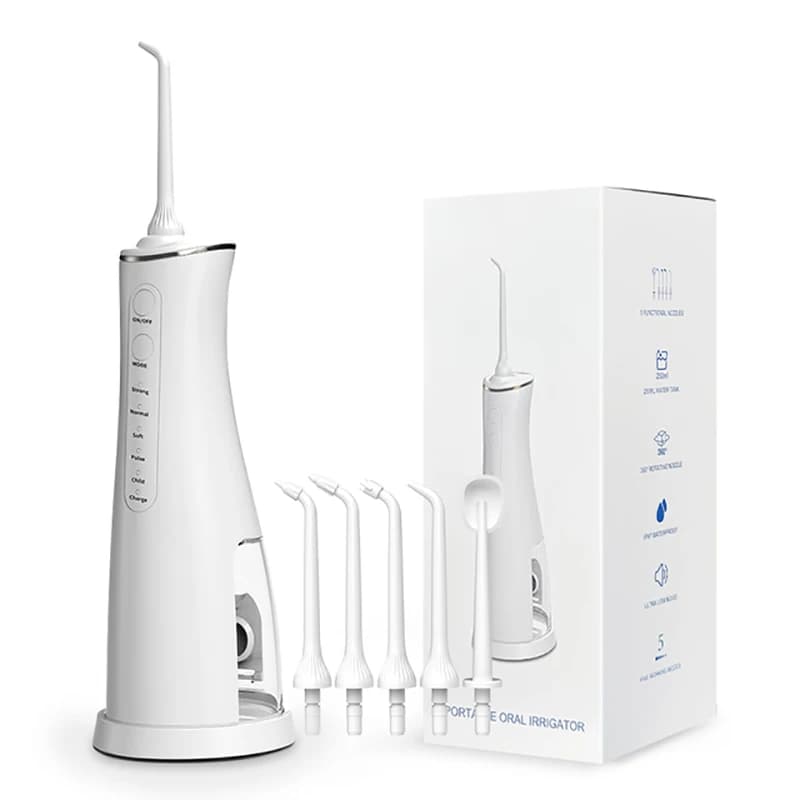 Idropulsore Dentale Potente da 250ML con Base USB Ricaricabile, Irrigatore Orale per Sbiancamento Denti, 5 Getti per Pulizia