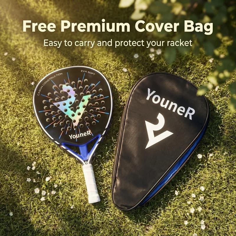 Youner Pro Tennis Racket Carbon Fiber Frame EVA Vibration Reduction Lightweight Comfort Design for Training and Daily Play