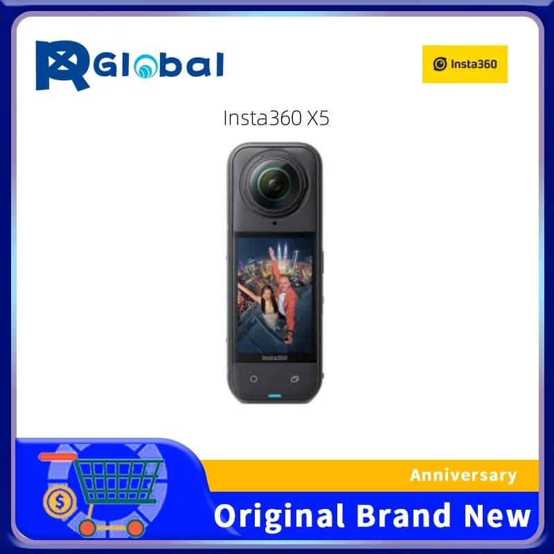 Insta360 X5 - Impermeabile 8K 360 ° Action Camera, effetto selfie stick invisibile, design triplo chip AI, protezione antivento integrata,