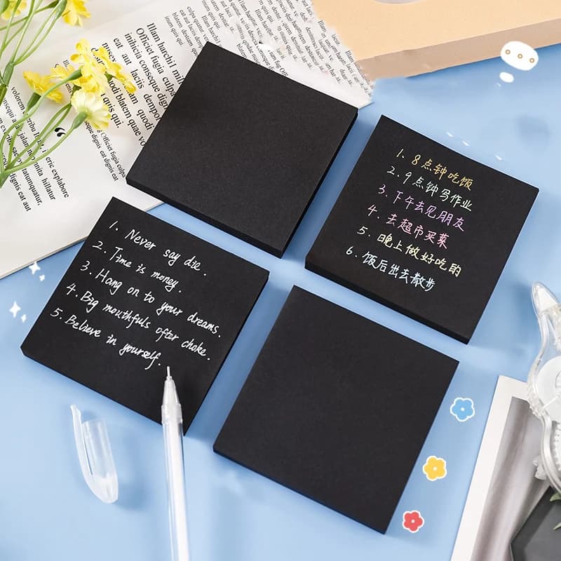 Decorazione adesiva per taccuino di cancelleria per blocco note con note adesive adesive nere da 4 pezzi