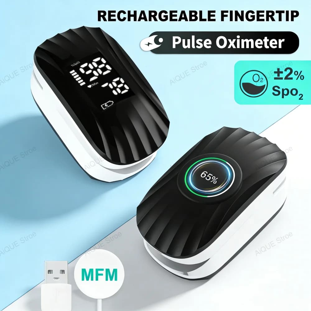 AiQUE finger pulse oximeter with Wireless charging, Oxygen meter in Blood and Cardiacal Frequency, with Alarm, Dropshipping