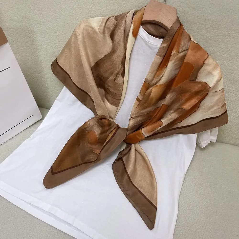 110 cm Large square scarf Lavaggio with ink Print Beach Head Scarf at neck Sun protection scarf All-match silk scarf for women
