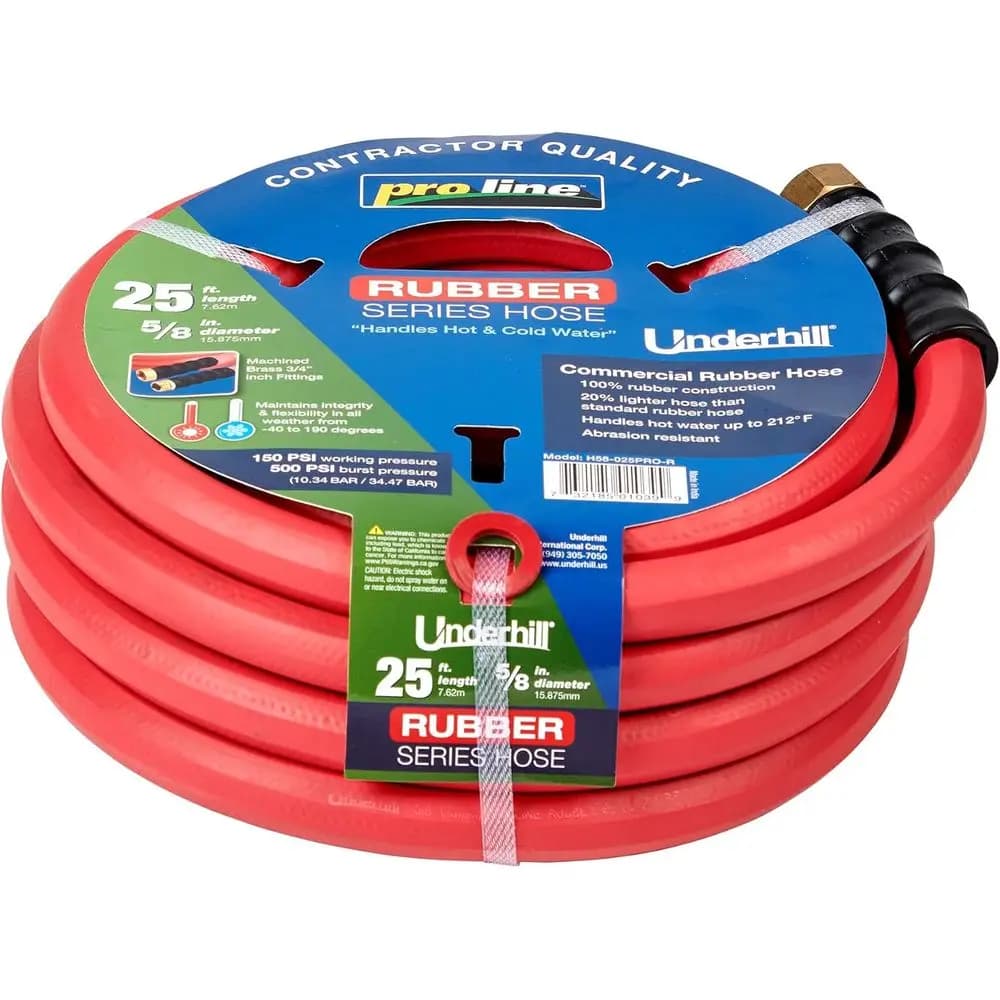 Garden pipe for heavy loads Proline Rubber Series for hot or cold water, lightweight, 500 PSI BP, 150 PSI WP, H58-025PRO-R 5/8 inch x