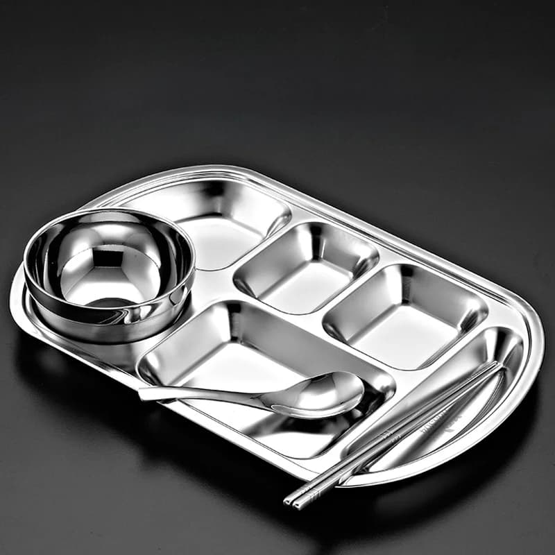 304 stainless steel adult lunch box, with six compartments and lid, for office employees, fast food restaurants