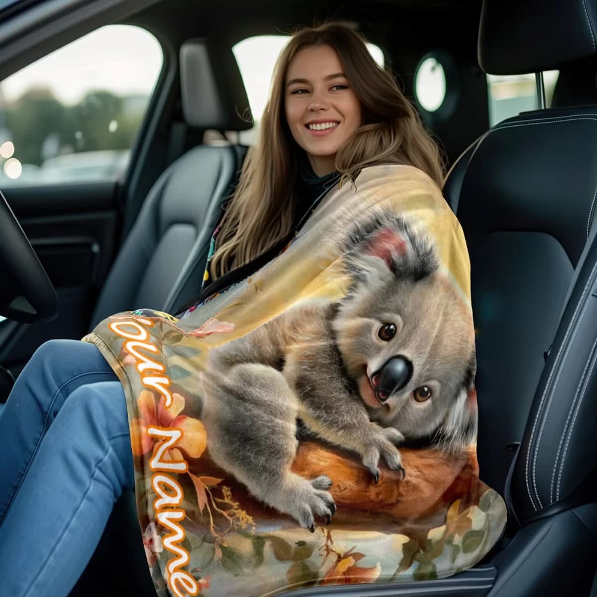 Winter Custom Name Koala on Branch Blanket - Soft Flannel Throw with Cute Koala & Floral Branches - Lightweight All-Season