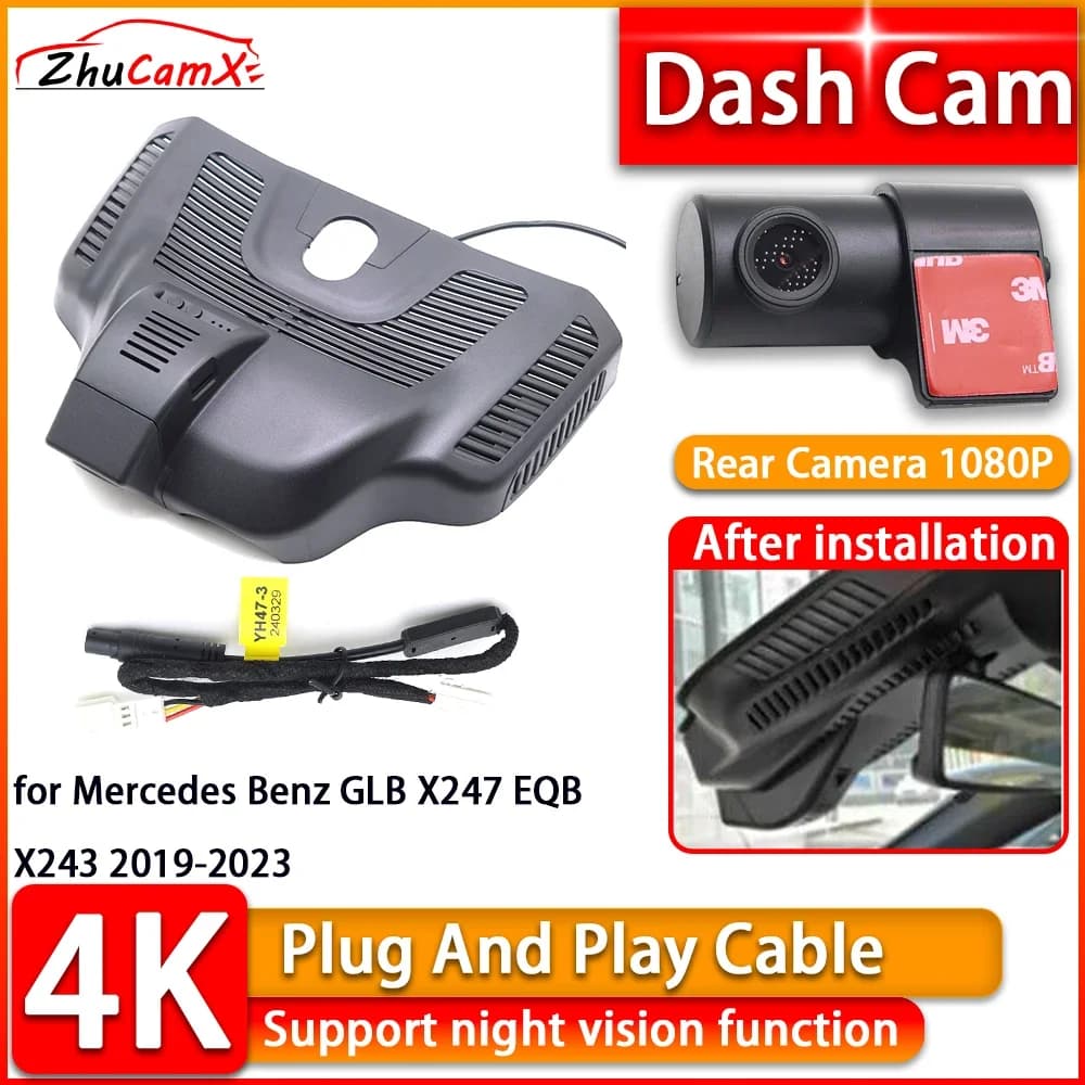 Wiifi 4K Dash Cam for Mercedes Benz GLB X247 EQB X243 2019-2023 DVR Front Camera Back Plug and Play Video Recorder Night Vision