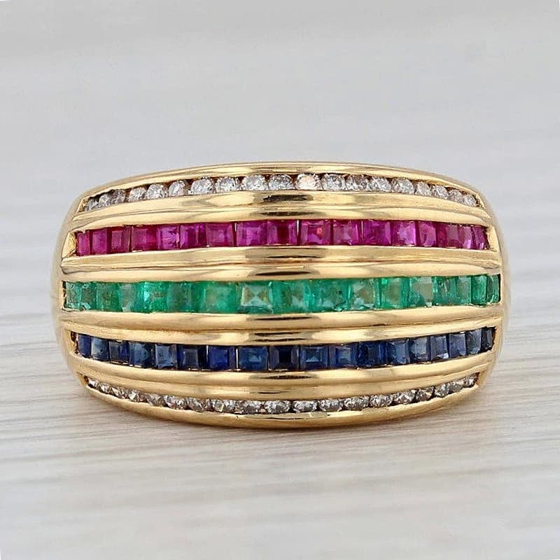 Luxury Largo Ring with Multilayer Geometry and Synthetic Zirconia Colorful for Women, Sparkling Jewel for Banquets and Festival