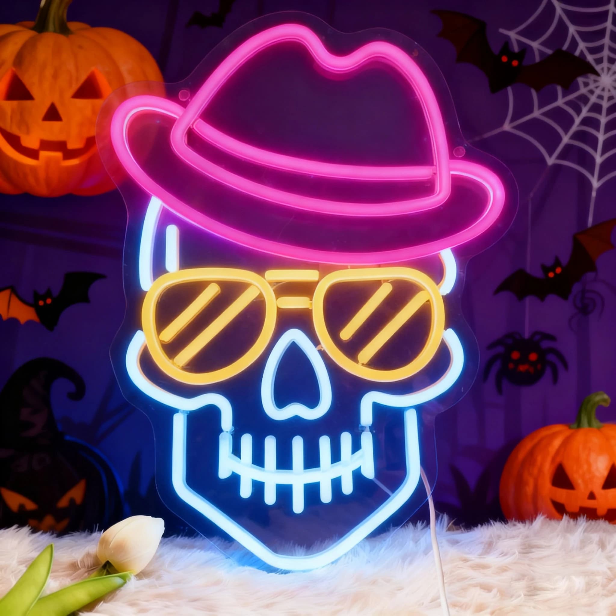 Insegna al Neon USB a Forma di Teschio per Halloween, Luce LED da Parete per Feste in Casa Stregata, Decorazione Spaventosa per Bar, Regalo per Adolescenti e Adulti