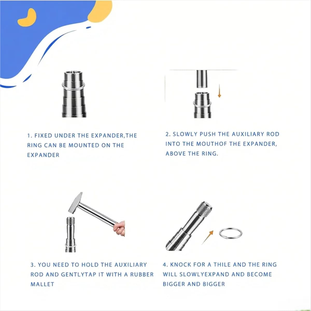 A83Z Ring Stretcher with Jewelry Hammer Double-Sided Rubber and Plastic Head Mallet Ring Stretcher Tool Finger Wedding Band