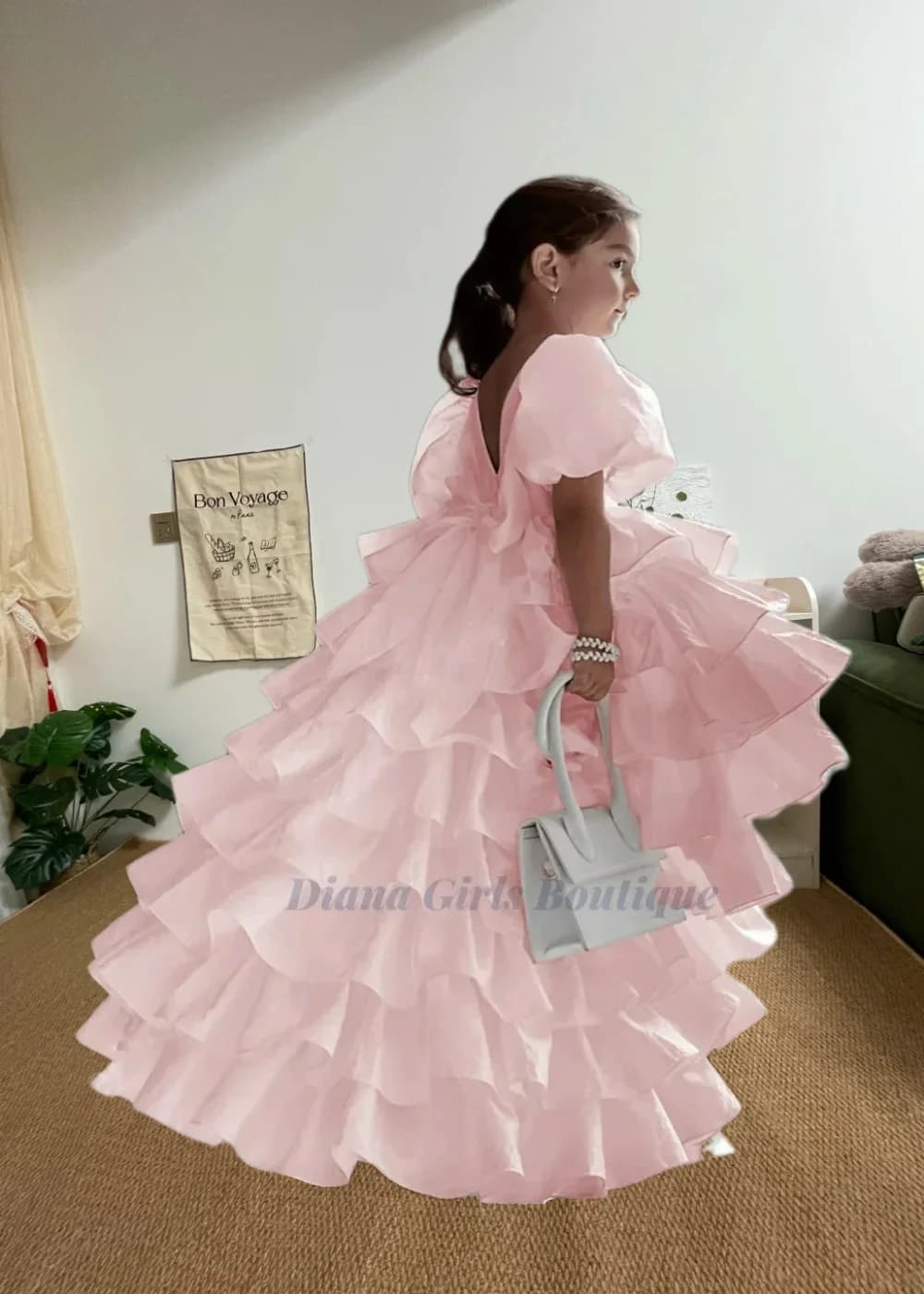 Bellissimo abito da ragazza di fiore bianco in raso soffice per la festa di ballo di nozze maniche corte stratificazione gonfia abito da sera di compleanno per bambini