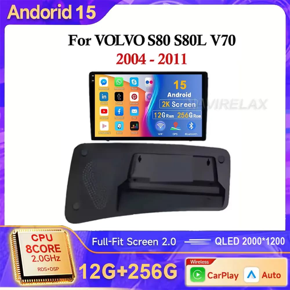 Per Volvo S80 S80L V70 2004 - 2009 2010 2011 Lettore multimediale per auto Android 15 Wireless Carplay Schermo Radio Stereo GPS Navi DSP