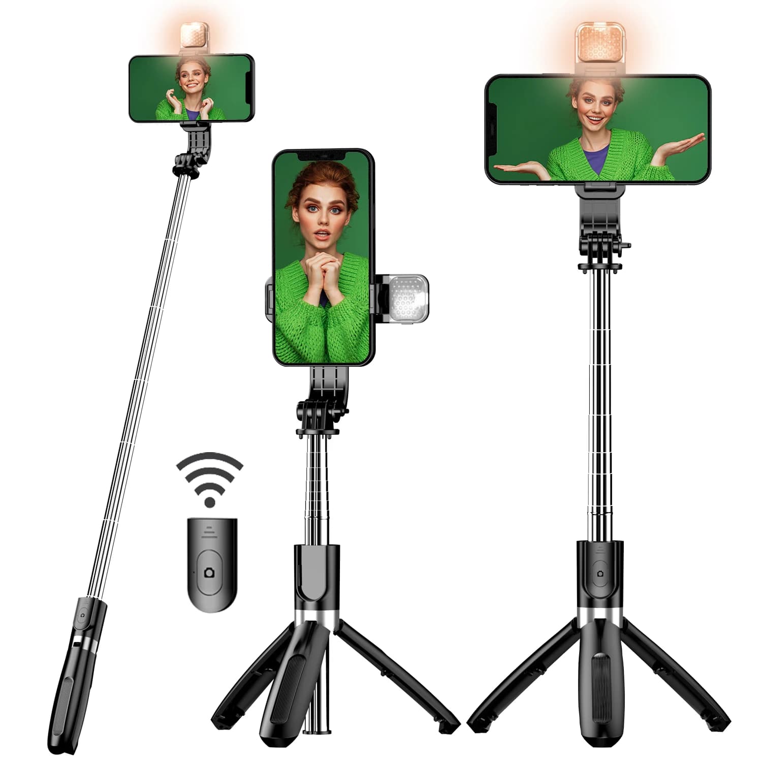 L02s Luce di riempimento Bluetooth Treppiede wireless Selfie Stick Stabilizzatore per supporto per telefono portatile per iPhone Samsung Xiaomi