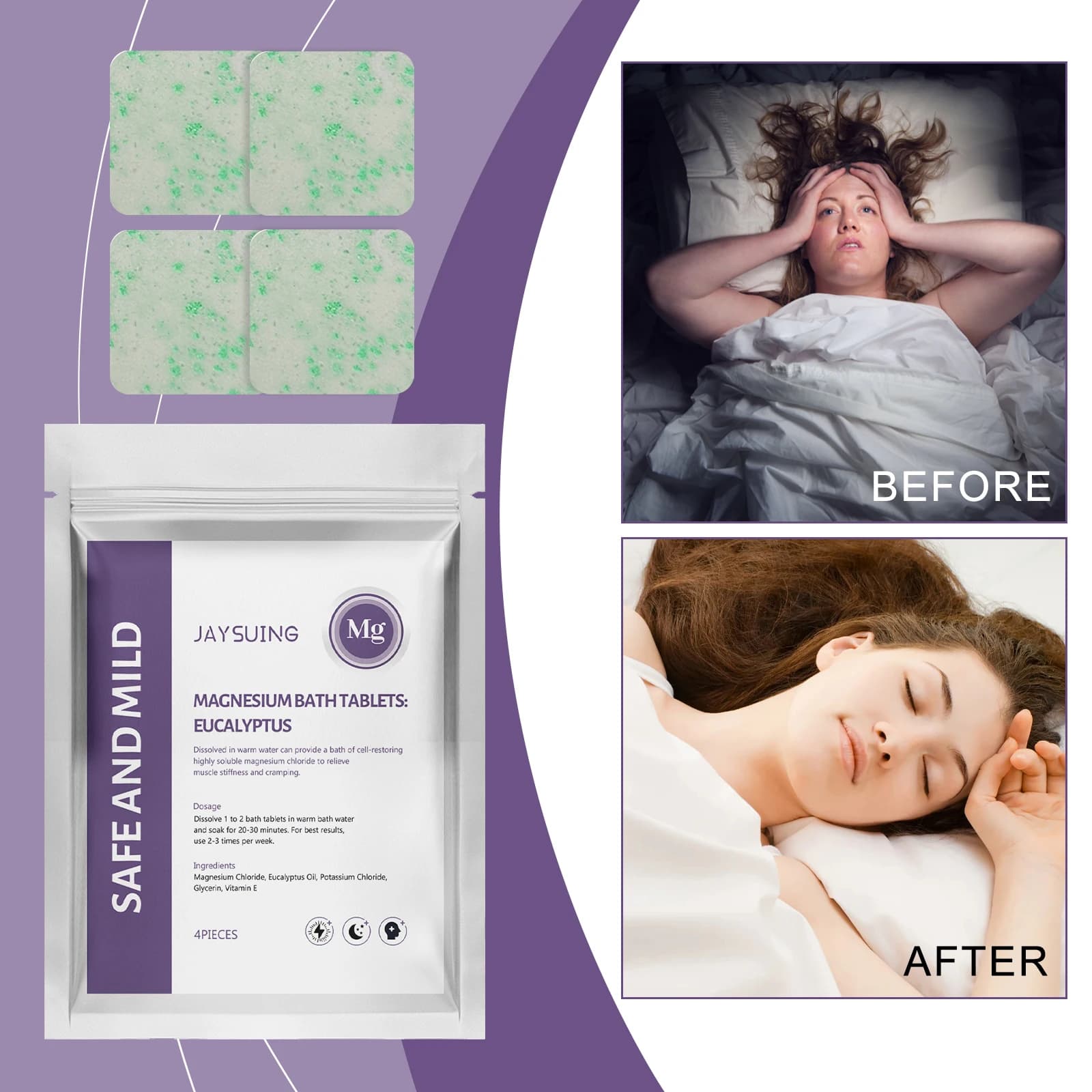 Compresse Effervescenti per Doccia al Magnesio, Aromaterapia Nutriente e Idratante, Bombe da Bagno Purificanti per la Notte