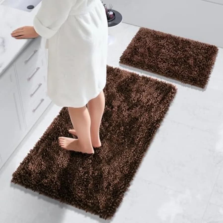 Set di Tappeti da Bagno 2 Pezzi, Tappetini Lussuosi e Pelosi con Base Antiscivolo, Ultra Morbidi e Assorbenti per Pavimento del Bagno