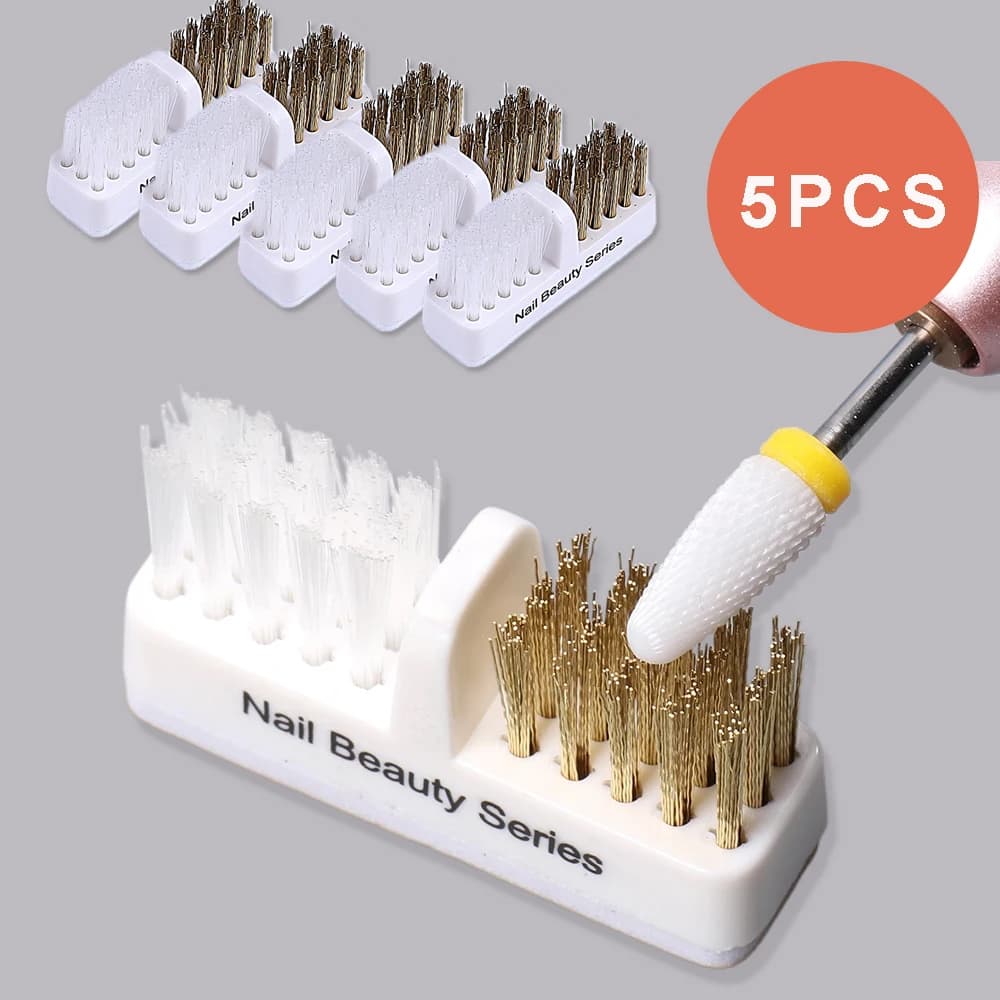 5 pezzi di testa di molatura per unghie elettrica spazzola per pulizia punte per trapano per manicure portatili detergente doppio filo di rame spazzola per unghie strumenti puliti