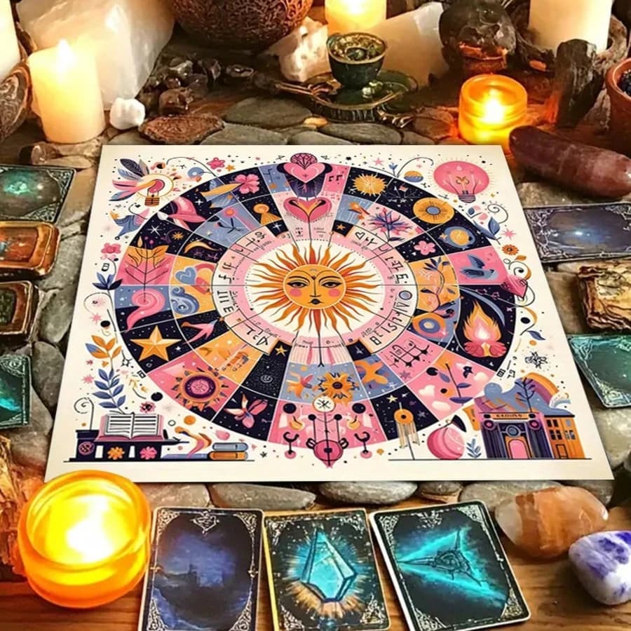 1 Pezzo Elegante Tappeto Altare Mandala Sole Luna, Tappetino Oracolo Astrologia Stellata per Stregoneria, Tovaglia Boho Tarocchi per Feste e Casa