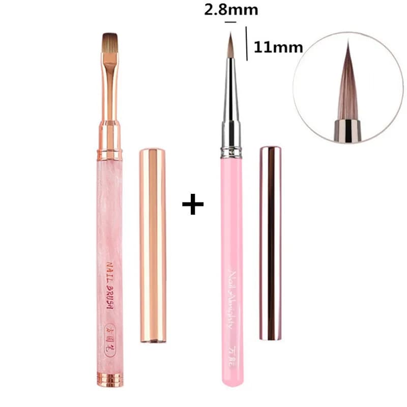 2 pennelli per nail art per manicure, per disegnare linee, sfumature, gel UV, extension e decorazioni.