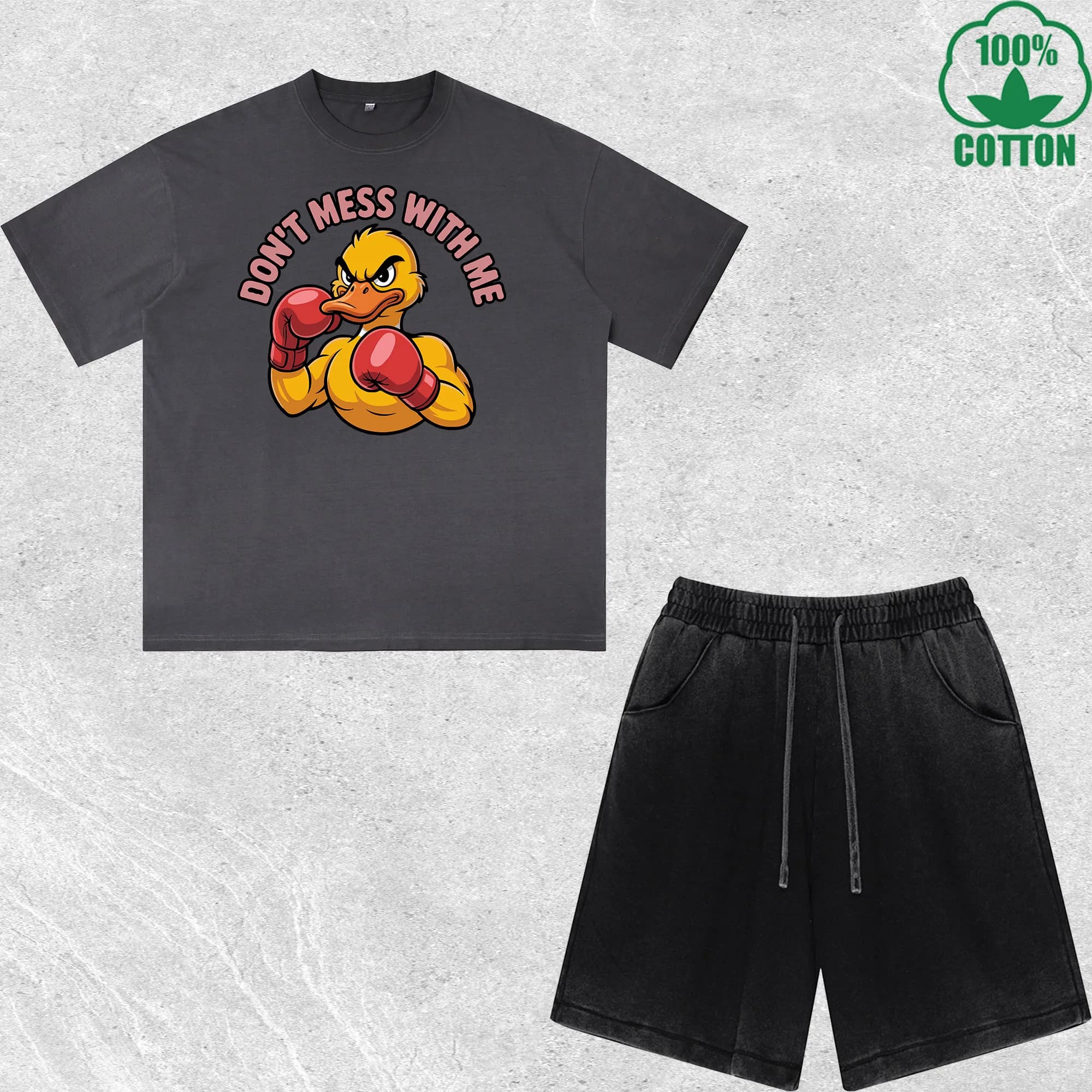 Set T-Shirt e Pantaloncini Stampati 'Mess with Me' in Cotone 100% Effetto Lavato, Multicolore, Stile Trendy e Comodo