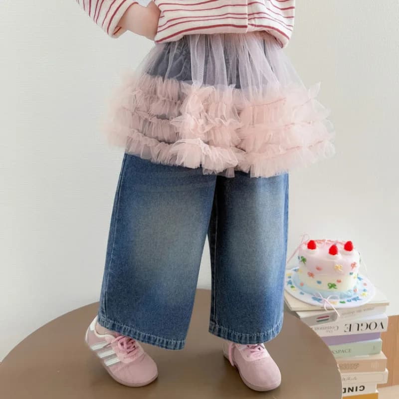 Gonna in garza per bambine, Jeans, Nuova collezione primavera 2026, Abbigliamento coreano per bambini, Pantaloni a gamba larga da donna per la primavera