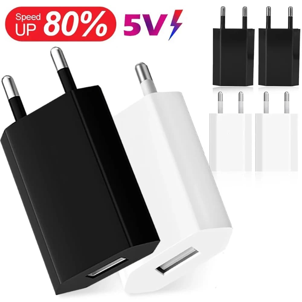 Caricatore USB da viaggio 5V 1A con ricarica rapida, adattatore di alimentazione con spina europea per Samsung Huawei Xiaomi Honor, caricatore da parete portatile a ricarica rapida.