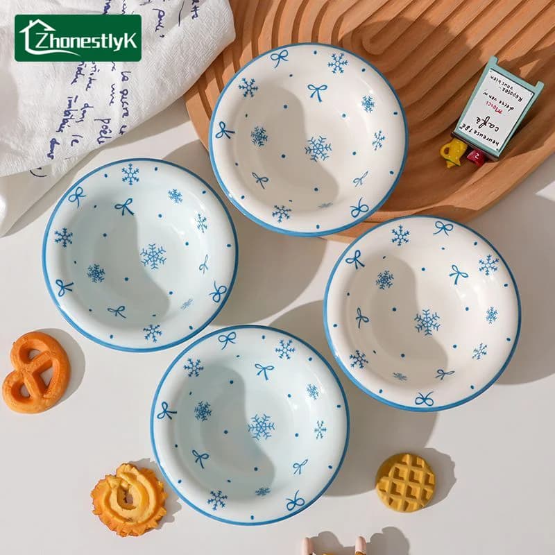 4Pcs Snowflake Ceramics Sauce Dish Cute Seasoning Plates Bowl Table Service Soy Vinegar Dishes Hot Pot Dipping Wholesale