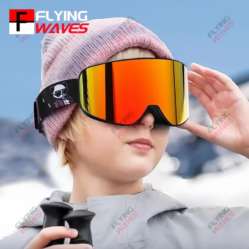 Occhiali da sci OTG con rivestimento REVO completo per bambini Lenti a doppio strato Antiappannamento Antivento Protezione UV Occhiali da neve per snowboard per ragazze Ragazzi