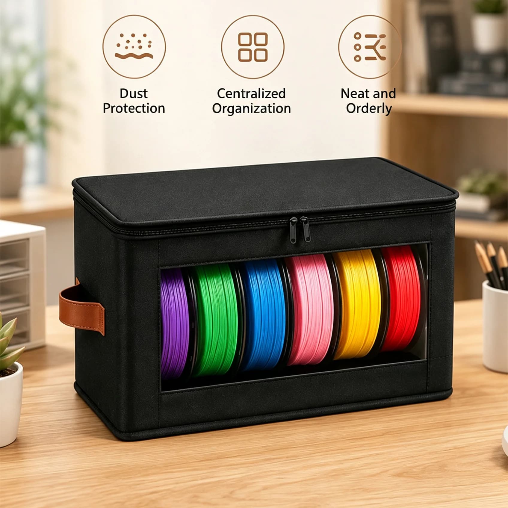 3D Printer Filament Storage Box Moisture Resistant Oxford Fabric Organizer with Clear Window Handle for PLA Spools Workshop