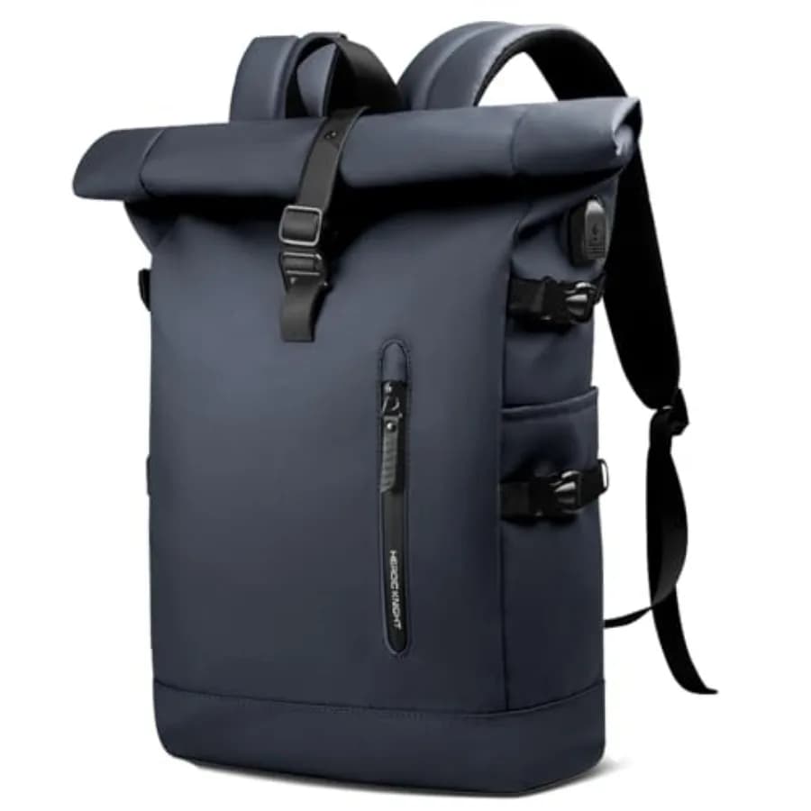 Rolltop Backpack for Men Women, 15.6 Inch Waterproof Travel Backpack with USB Charging Port, Expandable 18-27L Laptop Backpack