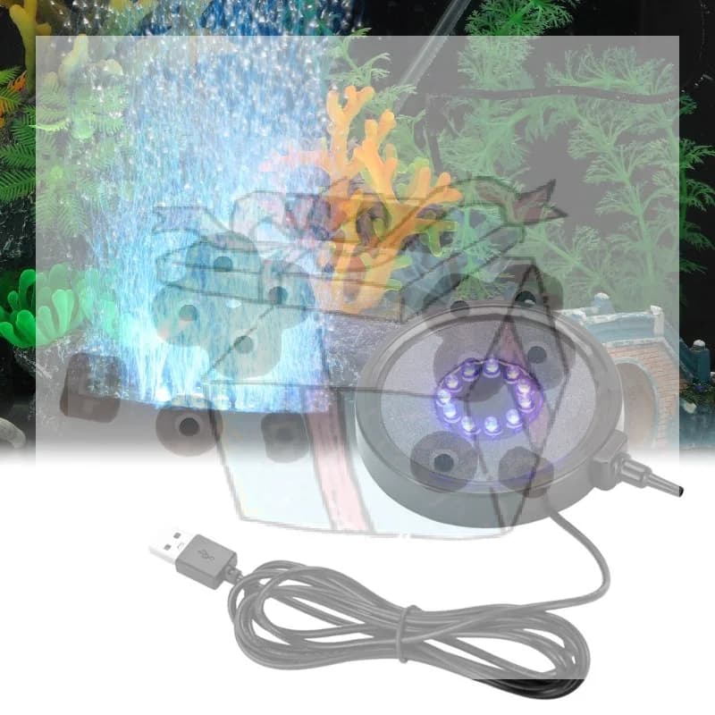 【CC】USB Powered Aquarium Air Stone With LED Light Submersible Bubble Diffuser For Fish Tank Decoration