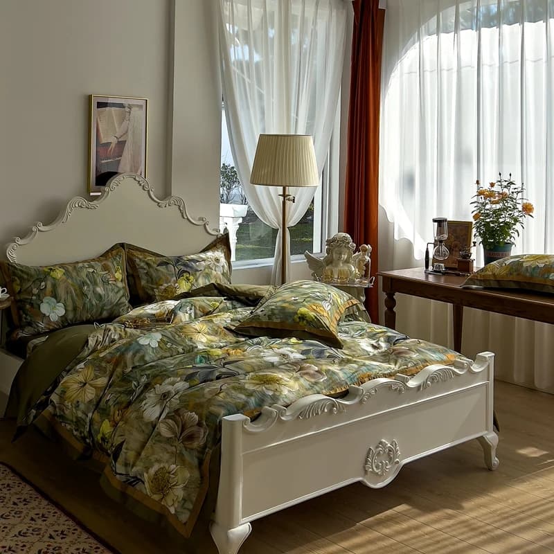 Vintage Style Bed Linen Set, 1000TC Egyptian Cotton, Pastoral Printing, Luxury Copripium, Flat Bed Sheet/With Corners, Faithful