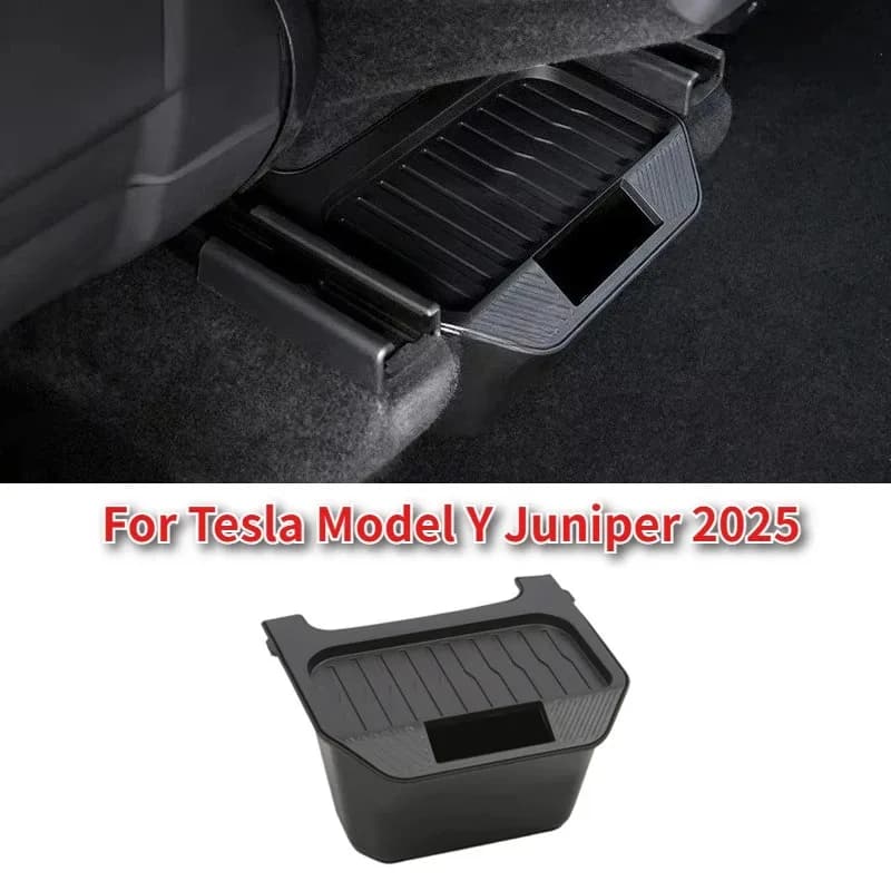 For Tesla Model Y Juniper 2025: TPE storage container for back console with lid, waste bin under the seat, car accessories