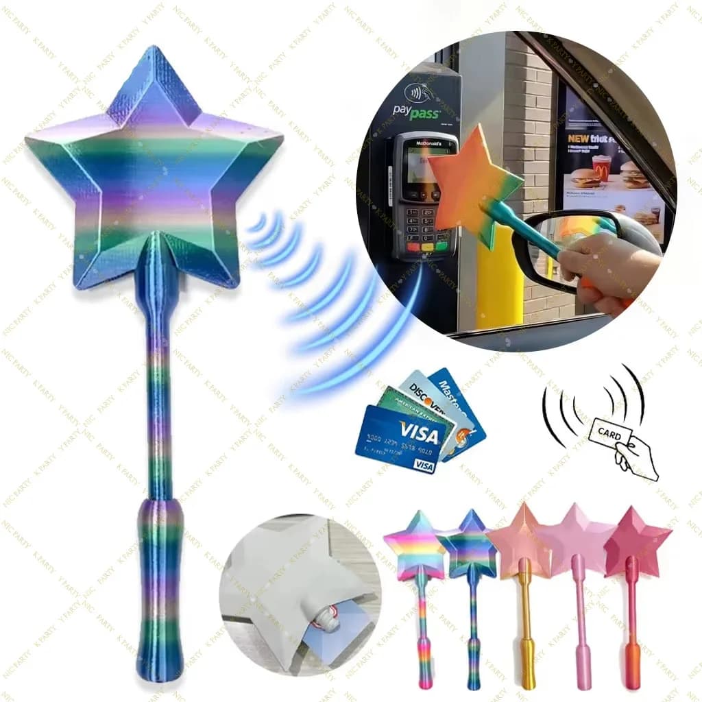 Funny 3D Printed Magic Wand Credit Card Holder With Tap Portable Cute Star Shaped Wand Stand Creative Birthday Party Gift