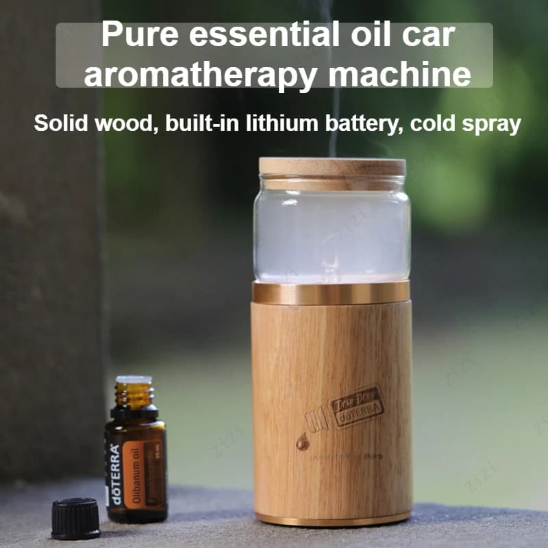 Water Cup Type Waterless Pure Essential Oil Atomization Diffuser Car Mounted Solid Wood Material Silent Aromatherapy Machine