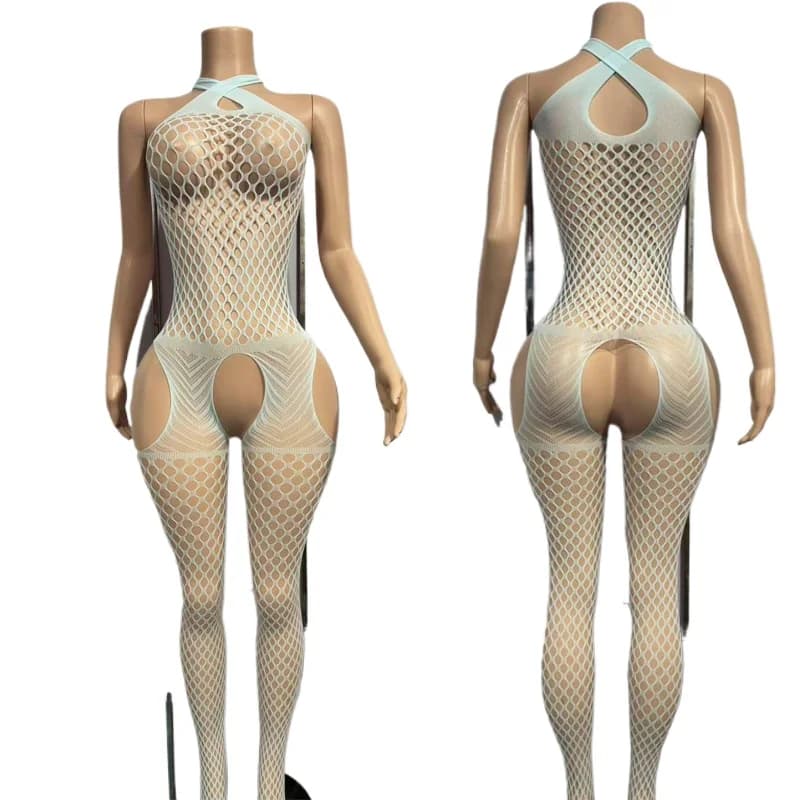 Babydoll sexy senza cavallozzetti con scollo all'americana, costume intimo a rete traforato per donna