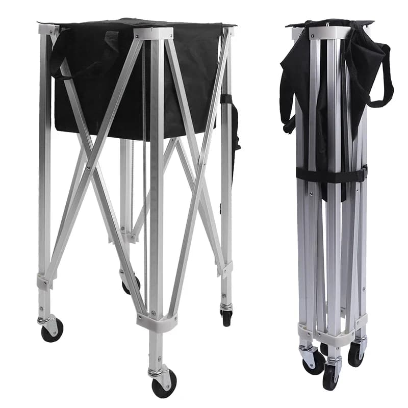 Carrello Portatile da Tennis con Cesto Raccoglipalline e Contenitore per Allenamento