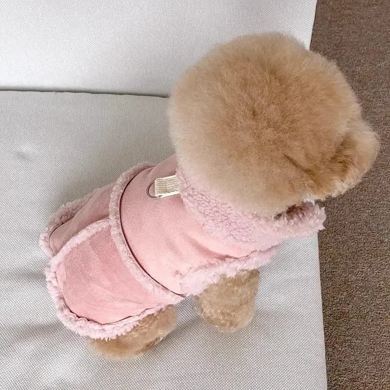 Winter Fleece Lined Dog Vest with Harness for Small Breeds Teddy Bichon Puppy Suede Apparel Dog Clothes French Bulldog Jacket