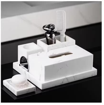 1 pezzo Portasapone in marmo per bagno, Porta salviette, Porta spazzolino, Dispenser liquidi, Vassoio porta accessori bagno