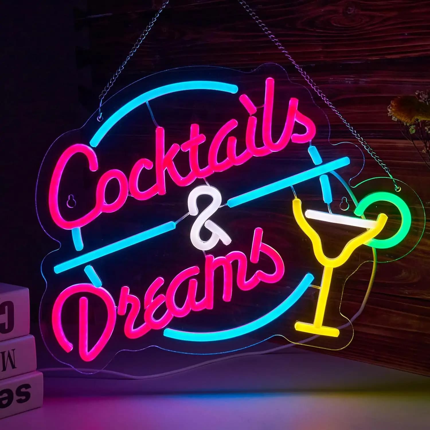 Cocktail e sogni Insegna al neon USB Birra Luce a LED per garage Tiki Bar Sala giochi Decorazione camera da letto Neon regalo personalizzato